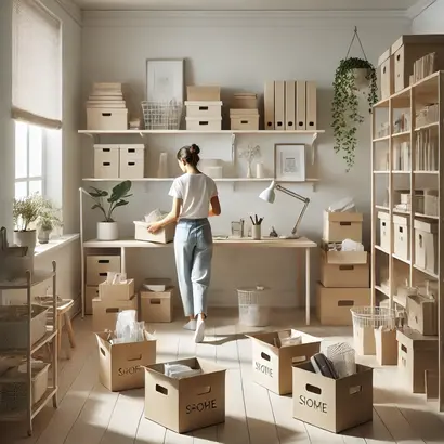 Woman Going Through Clutter