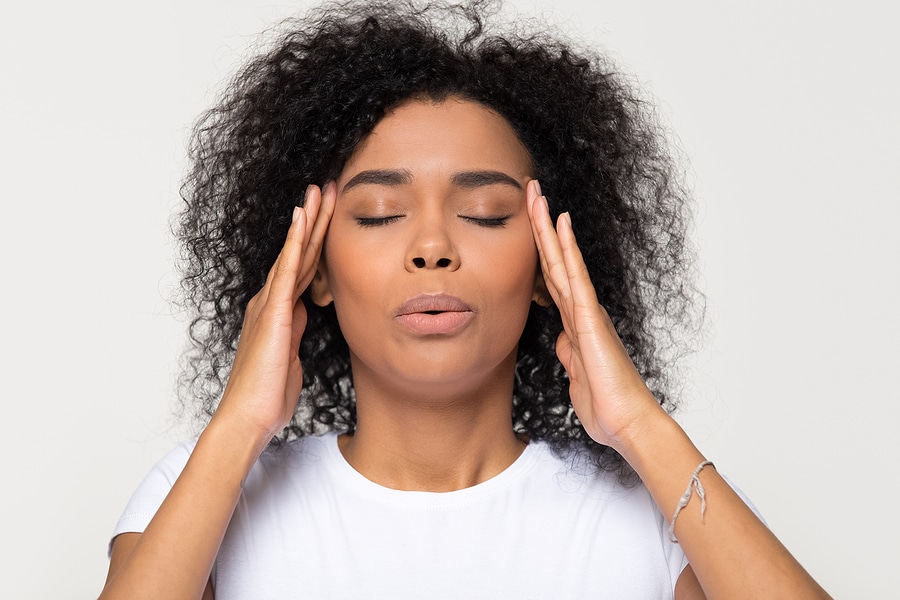 African woman trying to relax