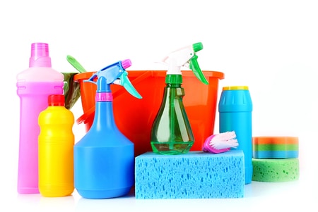 bucket with cleaning supplies