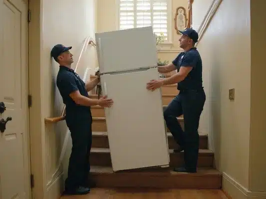movers moving a fridge