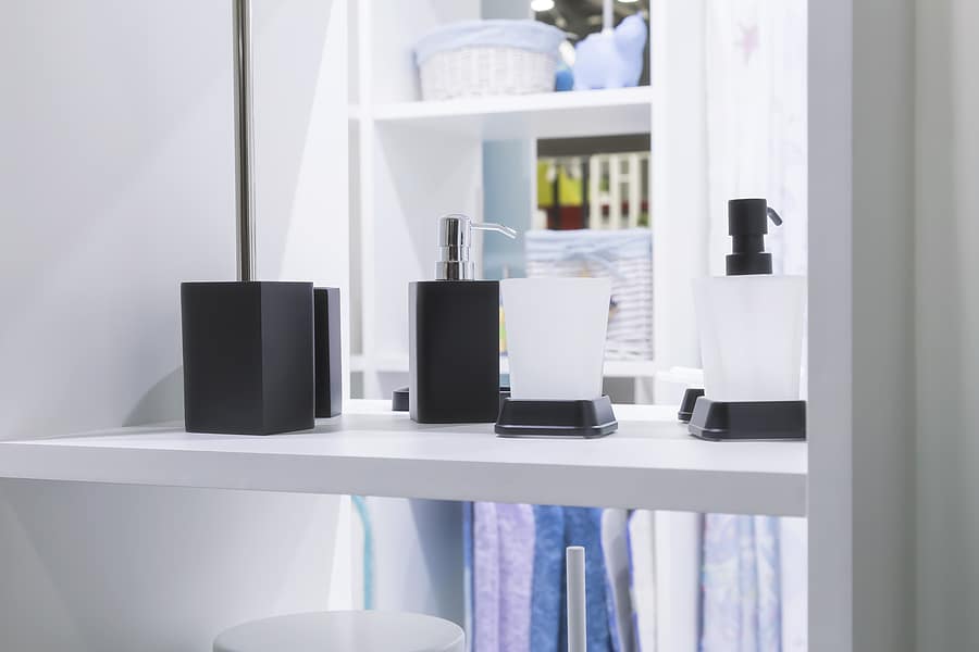 Showcase In A Household Goods Store. Various Products For The Ba